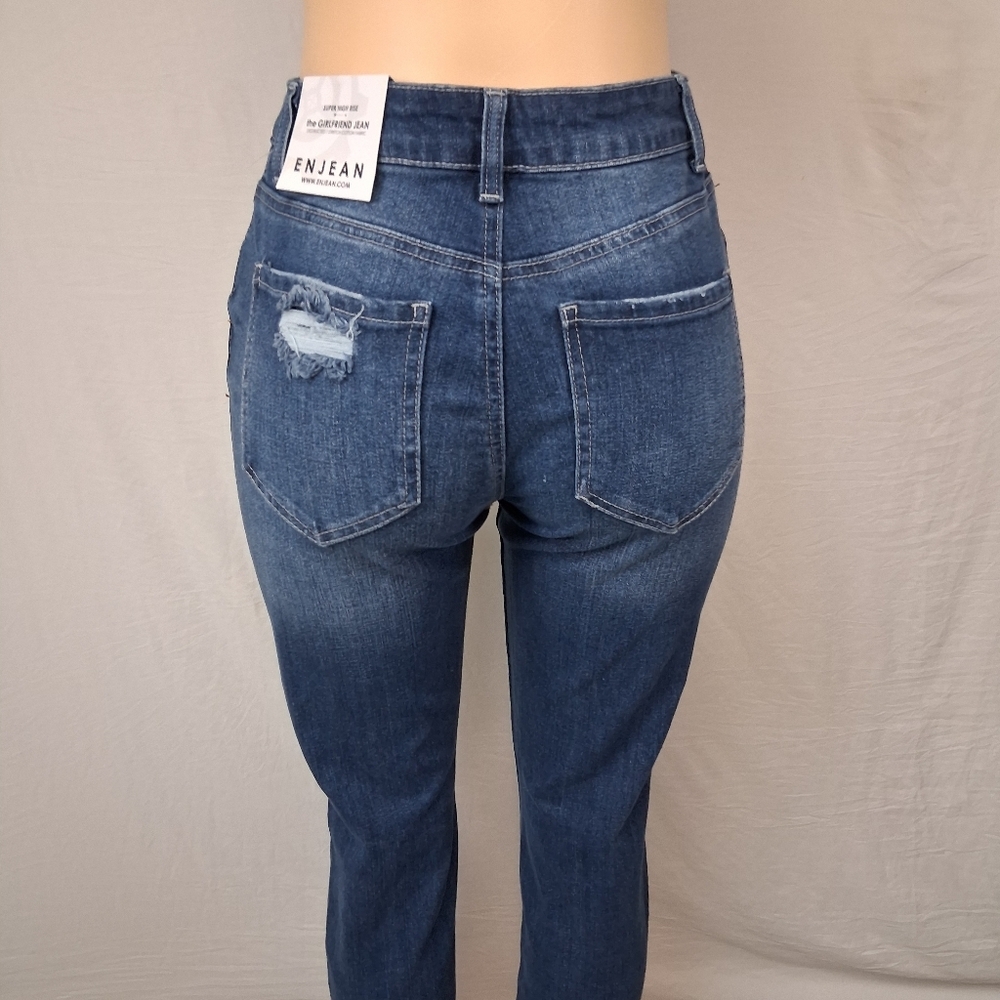 ENJEAN NEW Jeans Size 3 Women's Skinny Distressed Jeans - Medium Blue - Picture 8 of 16